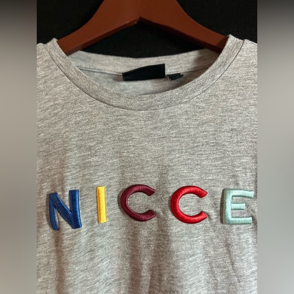 Nicce T-Shirt XS Grey 3D Embroidered Spellout Logo Short Sleeve Cotton Mens XS - Picture 2 of 14